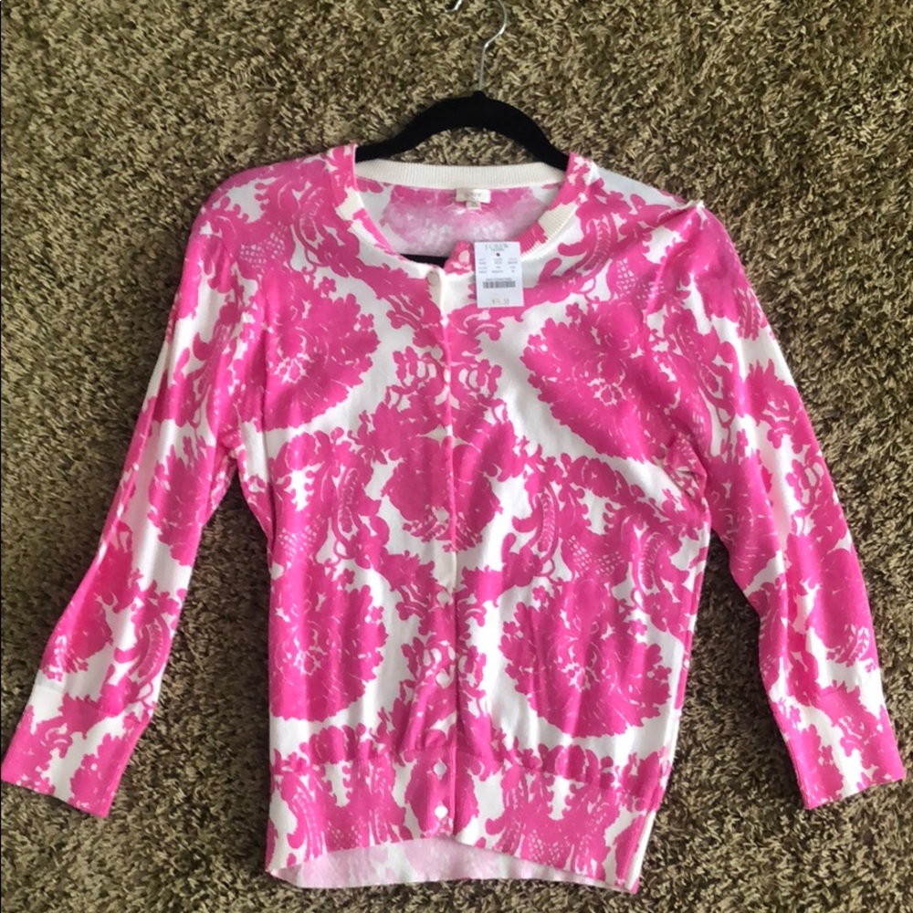 J. Crew pink and cream cardigan